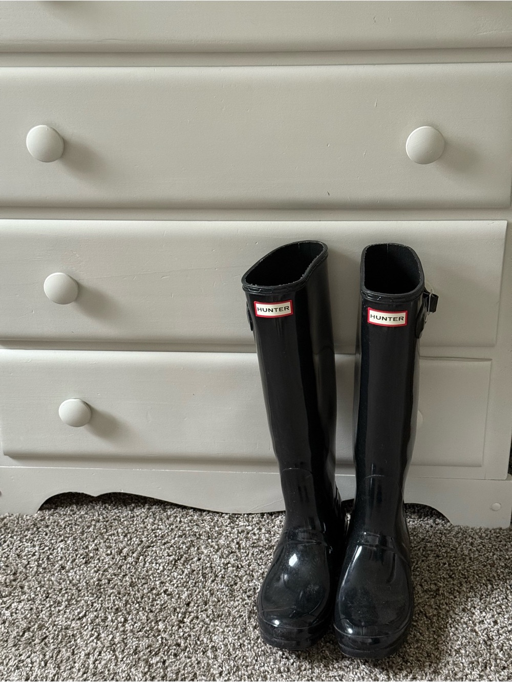 Hunter Glossy Black Knee-High Rain Boots
